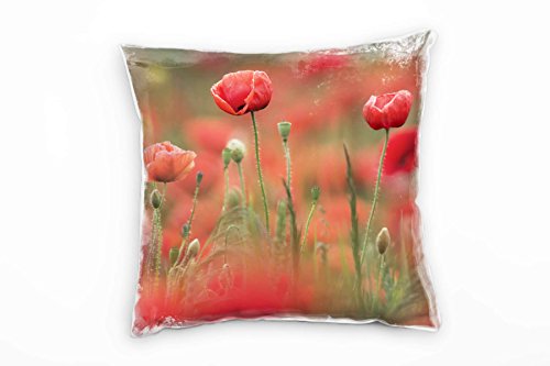 Paul Sinus Art Blumen, Mohnblumen, rot, grün Deko Kissen 40x40cm für Couch Sofa Lounge Zierkissen - Dekoration zum Wohlfühlen von Paul Sinus Art