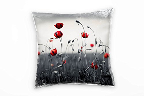 Paul Sinus Art Blumen, Wiese, Mohn, grau, rot Deko Kissen 40x40cm für Couch Sofa Lounge Zierkissen - Dekoration zum Wohlfühlen von Paul Sinus Art