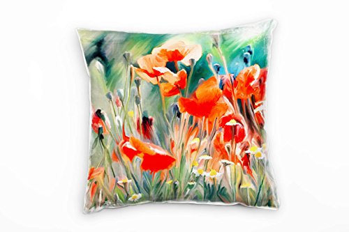 Paul Sinus Art Blumen, gemalt, Mohnblumen, rot, grün Deko Kissen 40x40cm für Couch Sofa Lounge Zierkissen - Dekoration zum Wohlfühlen von Paul Sinus Art