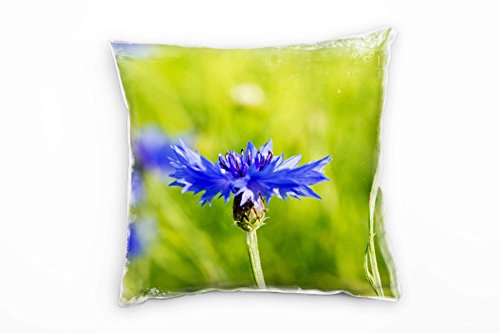 Paul Sinus Art Blumen, grün, blau, Kornblume Deko Kissen 40x40cm für Couch Sofa Lounge Zierkissen - Dekoration zum Wohlfühlen von Paul Sinus Art