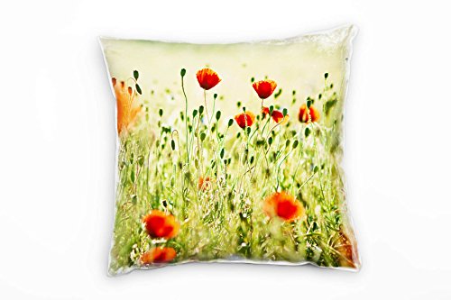 Paul Sinus Art Blumen, grün, rot, Klatschmohn, Wiese Deko Kissen 40x40cm für Couch Sofa Lounge Zierkissen - Dekoration zum Wohlfühlen von Paul Sinus Art