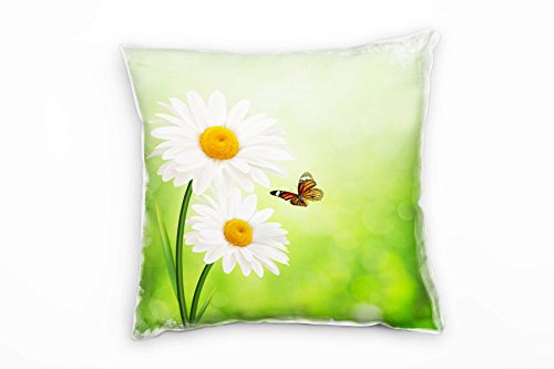 Paul Sinus Art Blumen, weiß, gelb, grün, Margerite, Schmetterling Deko Kissen 40x40cm für Couch Sofa Lounge Zierkissen - Dekoration zum Wohlfühlen von Paul Sinus Art