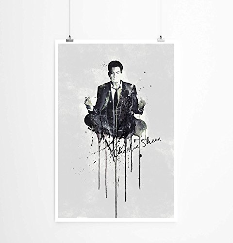 Paul Sinus Art Charlie Sheen 90x60cm auf Masterclass Metallic Pearl High Gloss Photo Paper von Paul Sinus Art