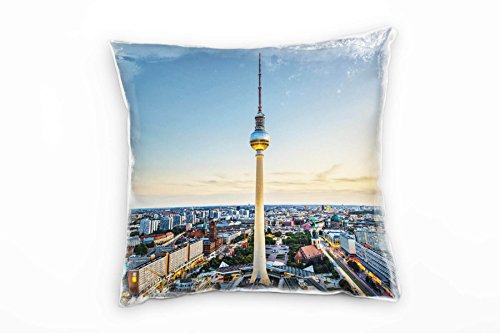 Paul Sinus Art City, blau, gelb, Berlin, Fernsehturm Deko Kissen 40x40cm für Couch Sofa Lounge Zierkissen - Dekoration zum Wohlfühlen von Paul Sinus Art