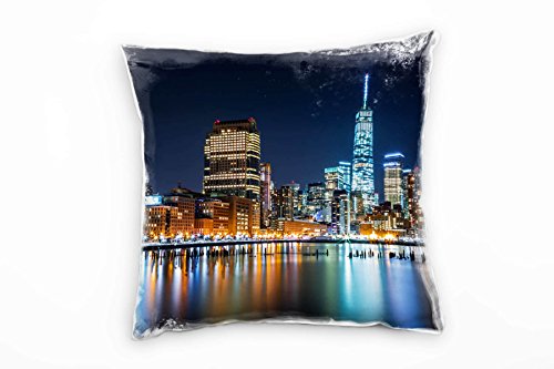 Paul Sinus Art City, New York, Manhattan, Nacht, blau, orange Deko Kissen 40x40cm für Couch Sofa Lounge Zierkissen - Dekoration zum Wohlfühlen von Paul Sinus Art