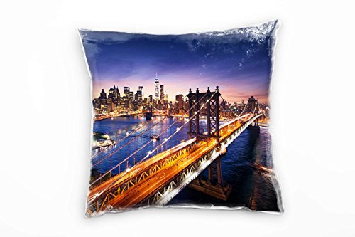 Paul Sinus Art City, New York, Manhattan, Nacht, blau, orange Deko Kissen 40x40cm für Couch Sofa Lounge Zierkissen - Dekoration zum Wohlfühlen von Paul Sinus Art