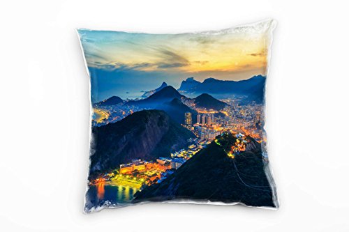 Paul Sinus Art City, Rio de Janeiro, Brasilien, Dämmerung, blau Deko Kissen 40x40cm für Couch Sofa Lounge Zierkissen - Dekoration zum Wohlfühlen von Paul Sinus Art