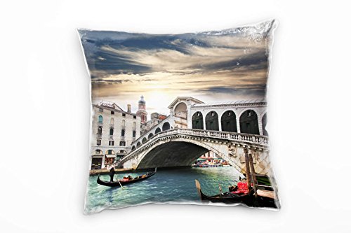 Paul Sinus Art City, türkis, braun, gelb, Venedig, Boote, Brücke, Italien Deko Kissen 40x40cm für Couch Sofa Lounge Zierkissen - Dekoration zum Wohlfühlen von Paul Sinus Art