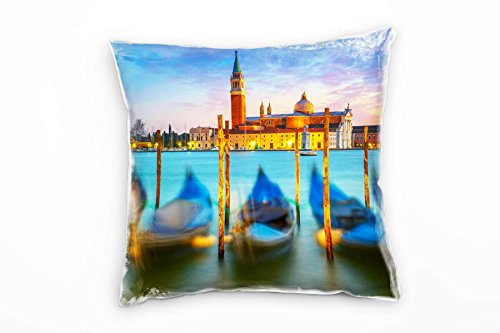 Paul Sinus Art City, Venedig, Italien, Boote, Abend, türkis, orange Deko Kissen 40x40cm für Couch Sofa Lounge Zierkissen - Dekoration zum Wohlfühlen von Paul Sinus Art