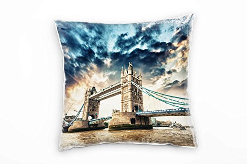 Paul Sinus Art City, braun, blau, London, Tower Bridge Deko Kissen 40x40cm für Couch Sofa Lounge Zierkissen - Dekoration zum Wohlfühlen von Paul Sinus Art