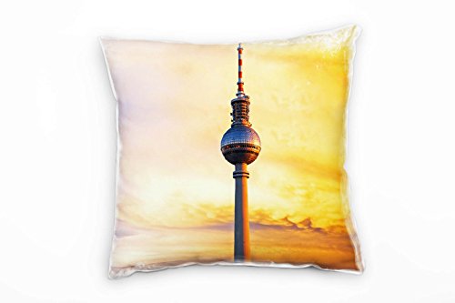Paul Sinus Art City, orange, Sonnenuntergang, Berliner Fernsehturm Deko Kissen 40x40cm für Couch Sofa Lounge Zierkissen - Dekoration zum Wohlfühlen von Paul Sinus Art