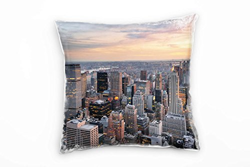Paul Sinus Art City, orange, grau, Sonnenuntergang, New York Deko Kissen 40x40cm für Couch Sofa Lounge Zierkissen - Dekoration zum Wohlfühlen von Paul Sinus Art