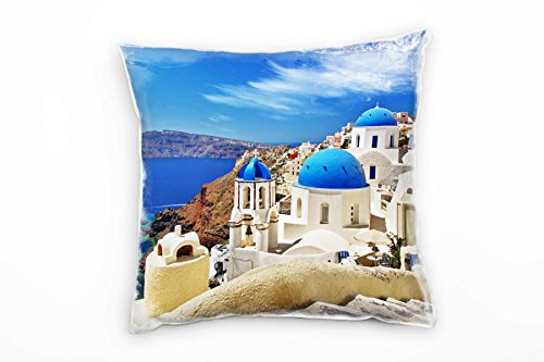Paul Sinus Art City, weiß, blau, braun, Santorini, Griechenland Deko Kissen 40x40cm für Couch Sofa Lounge Zierkissen - Dekoration zum Wohlfühlen von Paul Sinus Art