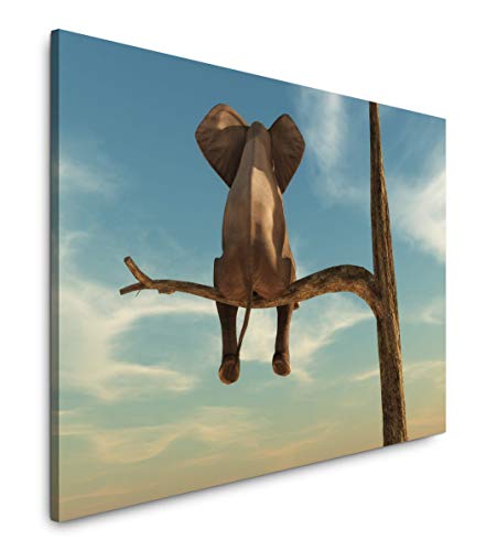 Paul Sinus Art Elefant auf einem Baum 120x 80cm Inspirierende Fotokunst in Museums-Qualität für Ihr Zuhause als Wandbild auf Leinwand in von Paul Sinus Art