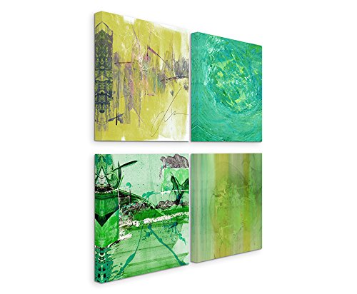 Paul Sinus Art Exklusive Bilder auf Leinwand bespannt (4 Stück 50x50cm) - Abstrakt Grüntöne Mint Grasgrün Kunst Hell von Paul Sinus Art
