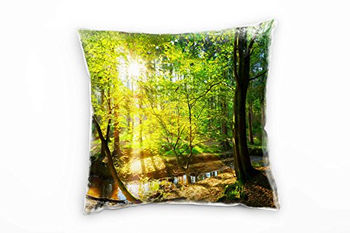 Paul Sinus Art Frühling, Sonnenschein, Wald, grün, braun Deko Kissen 40x40cm für Couch Sofa Lounge Zierkissen - Dekoration zum Wohlfühlen von Paul Sinus Art