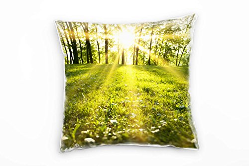 Paul Sinus Art Frühling, grün, lichtdurchfluteter Wald Deko Kissen 40x40cm für Couch Sofa Lounge Zierkissen - Dekoration zum Wohlfühlen von Paul Sinus Art