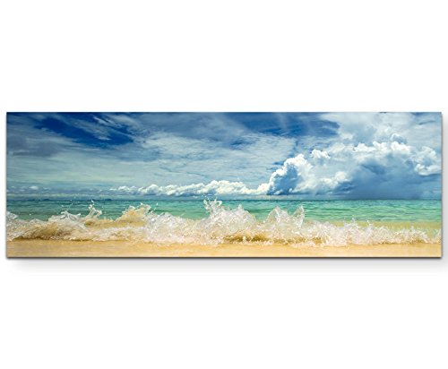 Paul Sinus Art Große Wellen am Strand - Panoramabild auf Leinwand in 120x40cm von Paul Sinus Art