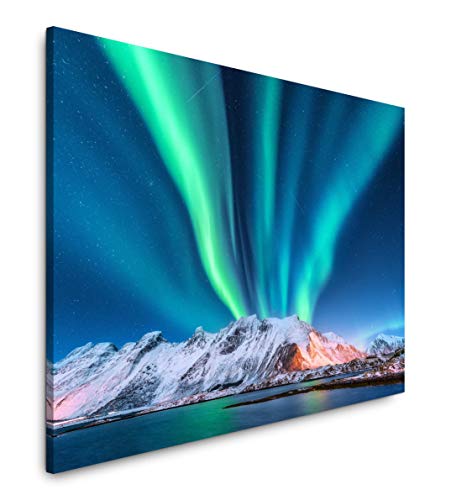 Paul Sinus Art Island Polarlichter 150 x 100 cm Inspirierende Fotokunst in Museums-Qualität für Ihr Zuhause als Wandbild auf Leinwand in XXL Format von Paul Sinus Art