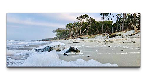 Paul Sinus Art Ivi König Wandbild 100x40cm Wellenschaum Meer Küstenwald Bäume Strand Natur Fotokunst von Paul Sinus Art