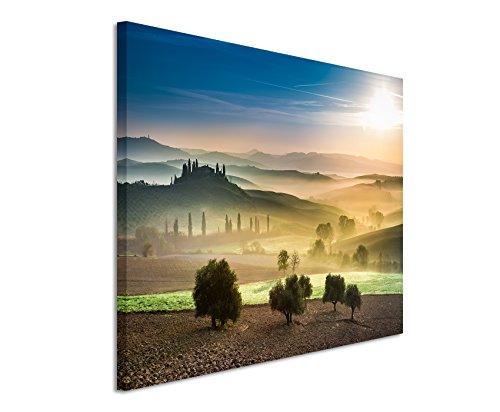 Paul Sinus Art Kunstfoto auf Leinwand 60x40cm Landschaftsfotografie – Gold grüne Felder der Toskana auf Leinwand Exklusives Wandbild Moderne Fotografie für ihre Wand in vielen Größen von Paul Sinus Art