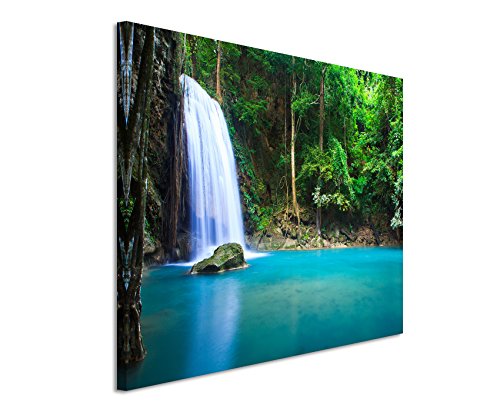 Paul Sinus Art Kunstfoto auf Leinwand 60x40cm Landschaftsfotografie – Wasserfall in Erawan, Thailand auf Leinwand Exklusives Wandbild Moderne Fotografie für ihre Wand in vielen Größen von Paul Sinus Art