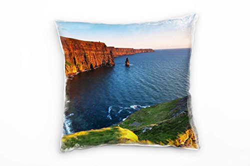 Paul Sinus Art Landschaft, Meer, blau, orange, Irland, Sonnenuntergang Deko Kissen 40x40cm für Couch Sofa Lounge Zierkissen - Dekoration zum Wohlfühlen von Paul Sinus Art