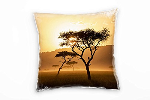Paul Sinus Art Landschaft, orange, braun, Baum, Afrika, Sonne Deko Kissen 40x40cm für Couch Sofa Lounge Zierkissen - Dekoration zum Wohlfühlen von Paul Sinus Art