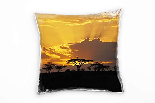 Paul Sinus Art Landschaft, orange, schwarz, Sonnenuntergang, Afrika Deko Kissen 40x40cm für Couch Sofa Lounge Zierkissen - Dekoration zum Wohlfühlen von Paul Sinus Art