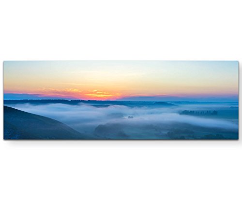 Paul Sinus Art Landschaft mit Nebel - Panoramabild auf Leinwand in 120x40cm von Paul Sinus Art