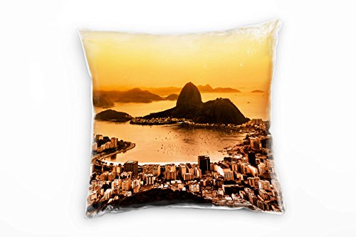 Paul Sinus Art Landschaften, Rio de Janeiro, Brasilien, orange Deko Kissen 40x40cm für Couch Sofa Lounge Zierkissen - Dekoration zum Wohlfühlen von Paul Sinus Art