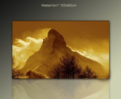 Paul Sinus Art Leinwandbild Berge Natur Stille (Matterhorn 100 x 60 cm) Bilder fertig gerahmt mit Keilrahmen riesig. Ausführung Kunstdruck auf Leinwand. Günstig inkl Rahmen von Paul Sinus Art