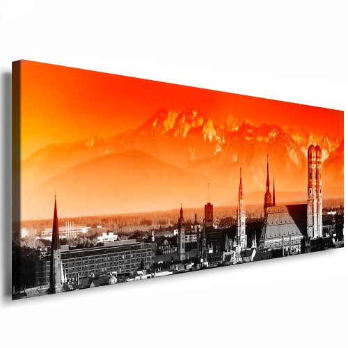 Paul Sinus Art Leinwandbild München Panorama in 120x50cm fertig gerahmt Skyline Alpen von Paul Sinus Art