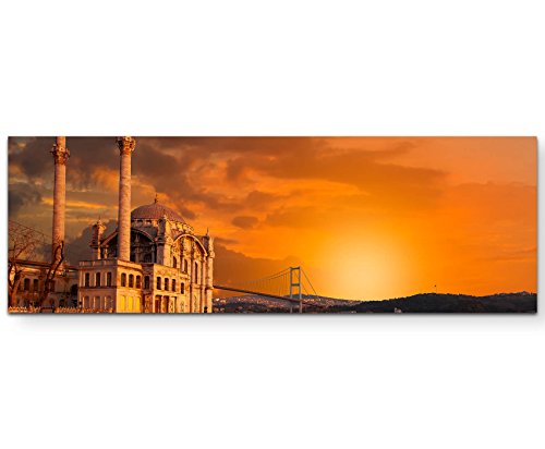 Paul Sinus Art Leinwandbilder | Bilder Leinwand 120x40cm Ortaköy-Moschee bei Dämmerung – Istanbul von Paul Sinus Art