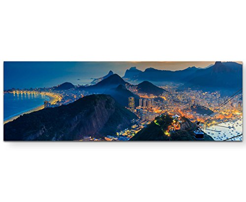 Paul Sinus Art Leinwandbilder | Bilder Leinwand 120x40cm Rio de Janeiro - Copacabana Strand, Urca und Botafogo vom Sugar Loaf Rio, Strand, Ausblick, Reisen von Paul Sinus Art