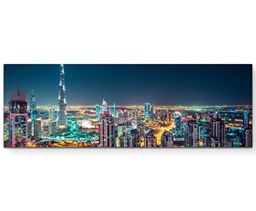 Paul Sinus Art Leinwandbilder | Bilder Leinwand 120x40cm Skyline bei Nacht Dubai – UAE von Paul Sinus Art