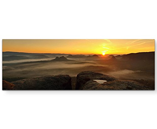 Paul Sinus Art Leinwandbilder | Bilder Leinwand 120x40cm Sonnenaufgang in der sächsischen Schweiz von Paul Sinus Art