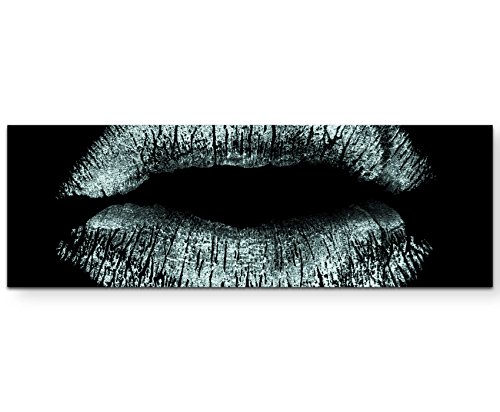 Paul Sinus Art Leinwandbilder | Bilder Leinwand 120x40cm weiße Lippen auf schwarzem Hintergrund von Paul Sinus Art