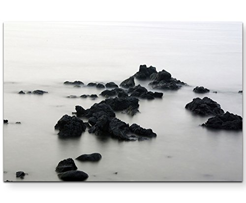 Paul Sinus Art Leinwandbilder | Bilder Leinwand 120x80cm Steine im Wasser schwarz/weiß von Paul Sinus Art