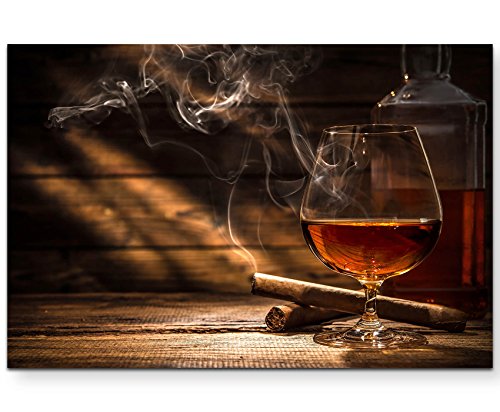 Paul Sinus Art Leinwandbilder | Bilder Leinwand 120x80cm Whiskey und Zigarette von Paul Sinus Art