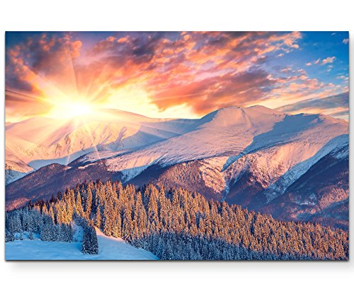 Paul Sinus Art Leinwandbilder | Bilder Leinwand 120x80cm Winterlandschaft beim Sonnenaufgang von Paul Sinus Art
