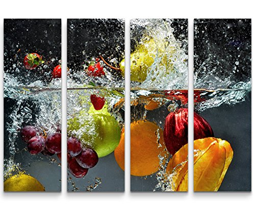 Paul Sinus Art Leinwandbilder | Bilder Leinwand 130x90cm 4 Teile Obst im Wasser von Paul Sinus Art