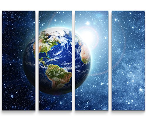 Paul Sinus Art Leinwandbilder | Bilder Leinwand 130x90cm 4 Teile die Erde im Universum von Paul Sinus Art