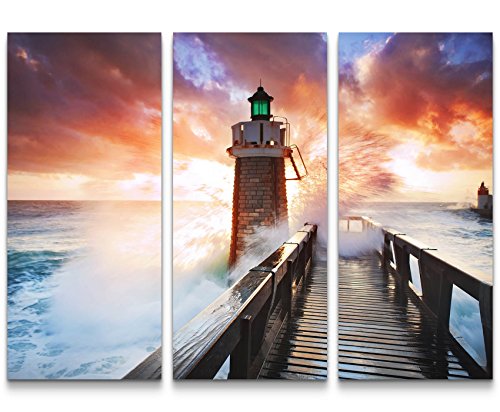 Paul Sinus Art Leinwandbilder | Bilder Leinwand 130x90cm Leuchtturm bei rauer See von Paul Sinus Art