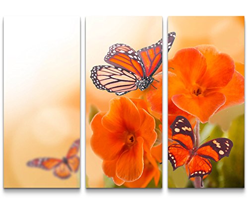 Paul Sinus Art Leinwandbilder | Bilder Leinwand 130x90cm orangene Blumen mit Schmetterlingen von Paul Sinus Art