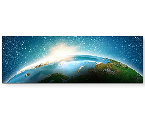 Paul Sinus Art Leinwandbilder | Bilder Leinwand 150x50cm Planet Erde im Sonnenaufgang von Paul Sinus Art