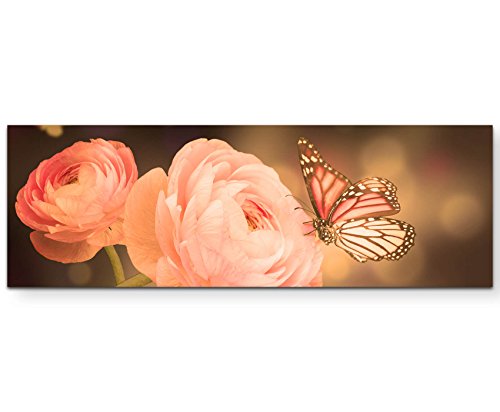 Paul Sinus Art Leinwandbilder | Bilder Leinwand 150x50cm Schmetterlinge auf rosa Blüten von Paul Sinus Art