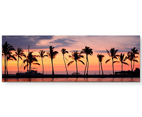 Paul Sinus Art Leinwandbilder | Bilder Leinwand 150x50cm paradiesischer Sonnenuntergang mit Palmen auf Hawaii von Paul Sinus Art