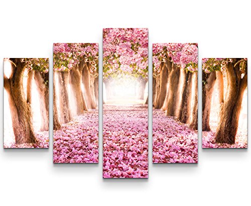 Paul Sinus Art Leinwandbilder | Bilder Leinwand 160x100cm Allee aus rosa Blüten von Paul Sinus Art