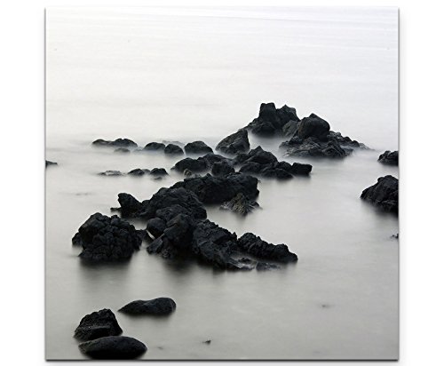 Paul Sinus Art Leinwandbilder | Bilder Leinwand 60x60cm Steine im Wasser schwarz/weiß von Paul Sinus Art
